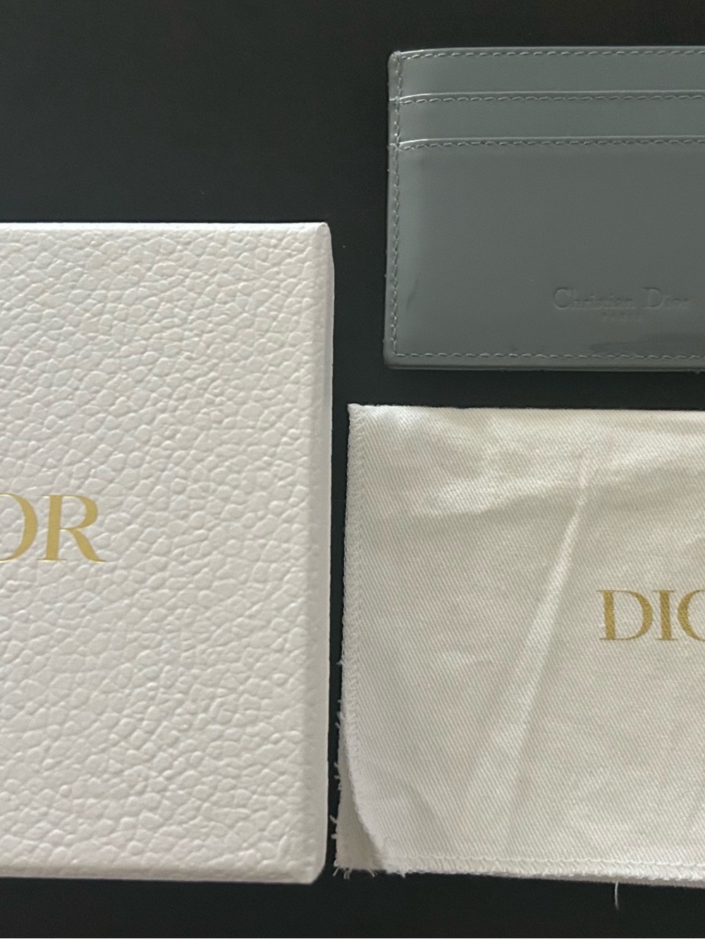 Dior Pale Gray Leather Card Holder with Gold Charms - Picture 4 of 5